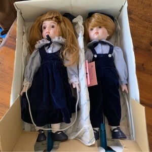 Marion Yu Heirloom Porcelain Twin Boy & Girl 14” Doll Set Collectible